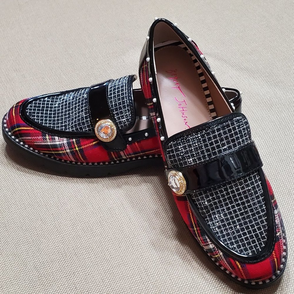 Red Plaid Loafers by Betsy Johnson